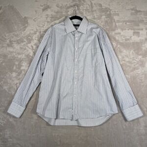 Canali Men's Shirt Button Up Stripes Office Business 44_17.5 Blue/Brown/White‎